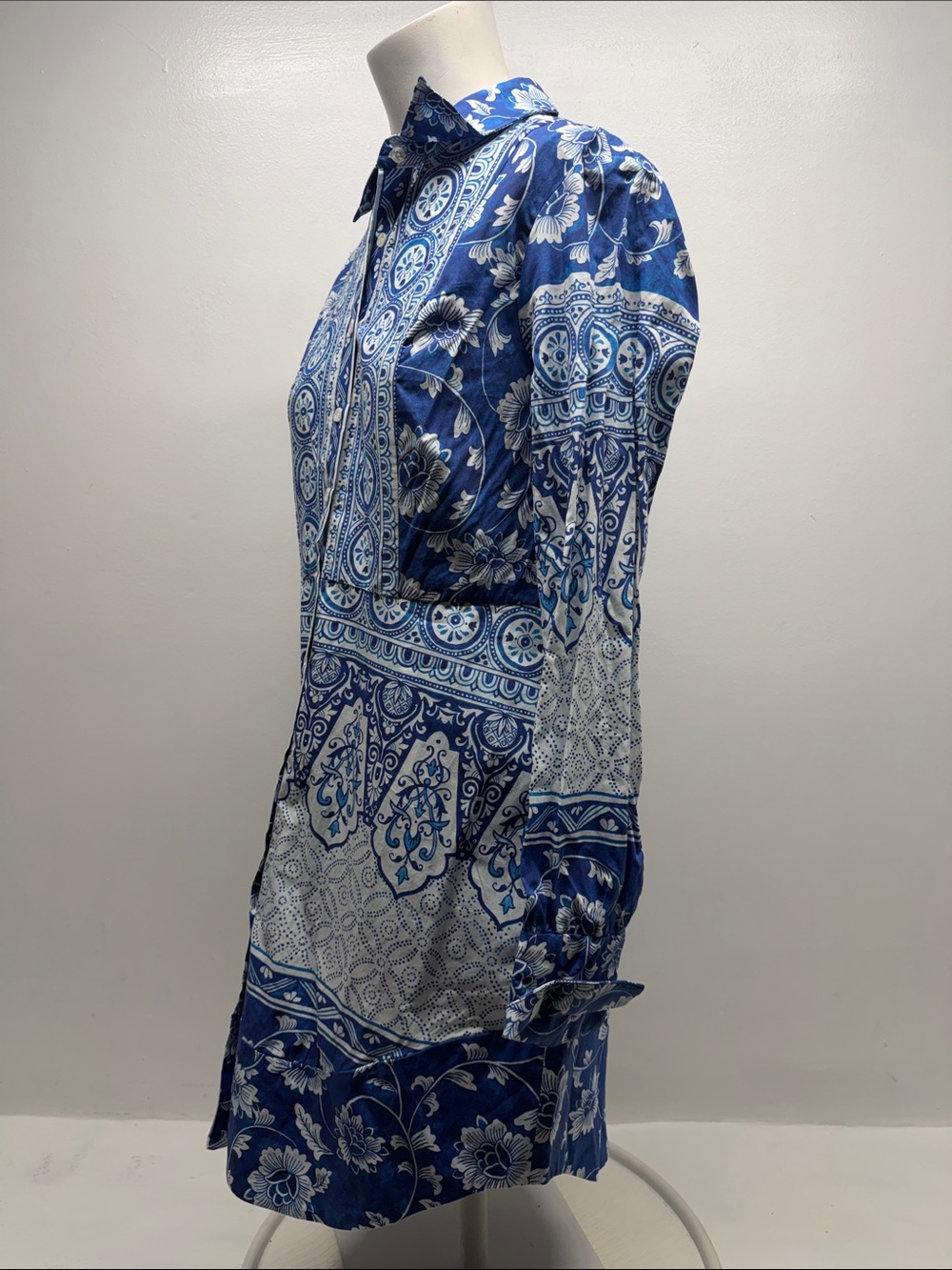 Anthropologie Dress Midi Printed V Neck Button Front Shirtdress Blue NWT Small - Picture 7 of 12
